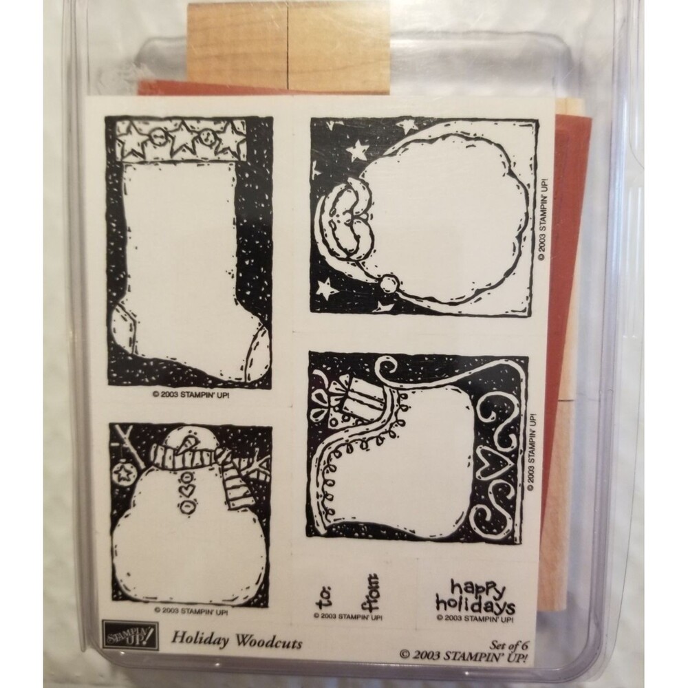 Stampin' Up Holiday Woodcuts Set of 6 New Retired 2003 Crafts Cards